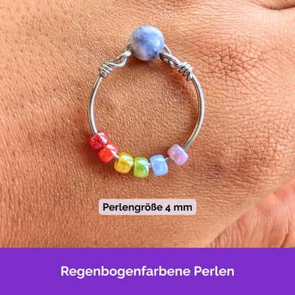 Hochwertiger Anti Stress Ring - Sonderanfertigung mit Regenbogen Perlen