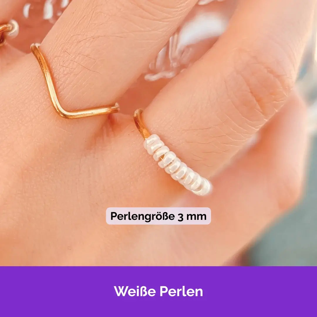 Hochwertiger Anti Stress Ring - Sonderanfertigung mit weißen Perlen